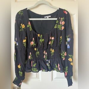 Cute Reformation Floral Black Peplum Top size 6